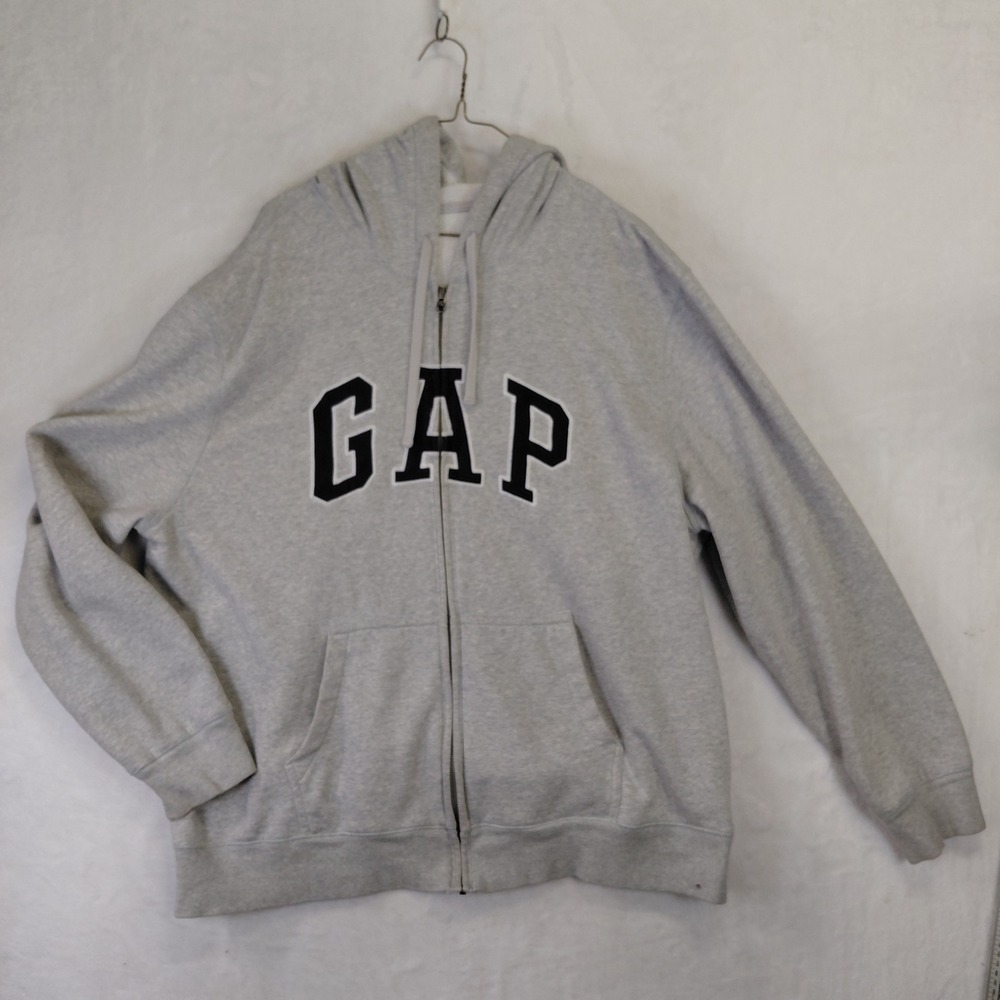 Gap Mens XXL Gray Heather Full Zip Hoodie Logo Fleece Sweatshirt